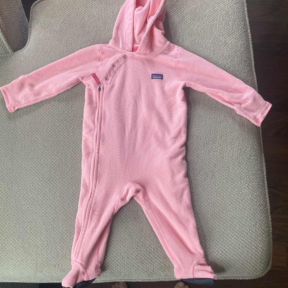 Pink Patagonia zip up fleece onesie